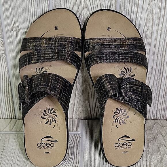 Abeo Biosystem Dorin Leather Dark Brown Shimmer Sandals Womens Size 7 - Picture 9 of 11